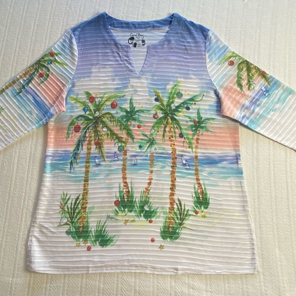Coral Bay Women’s Christmas Beach Theme 3/4 Sleeve Top